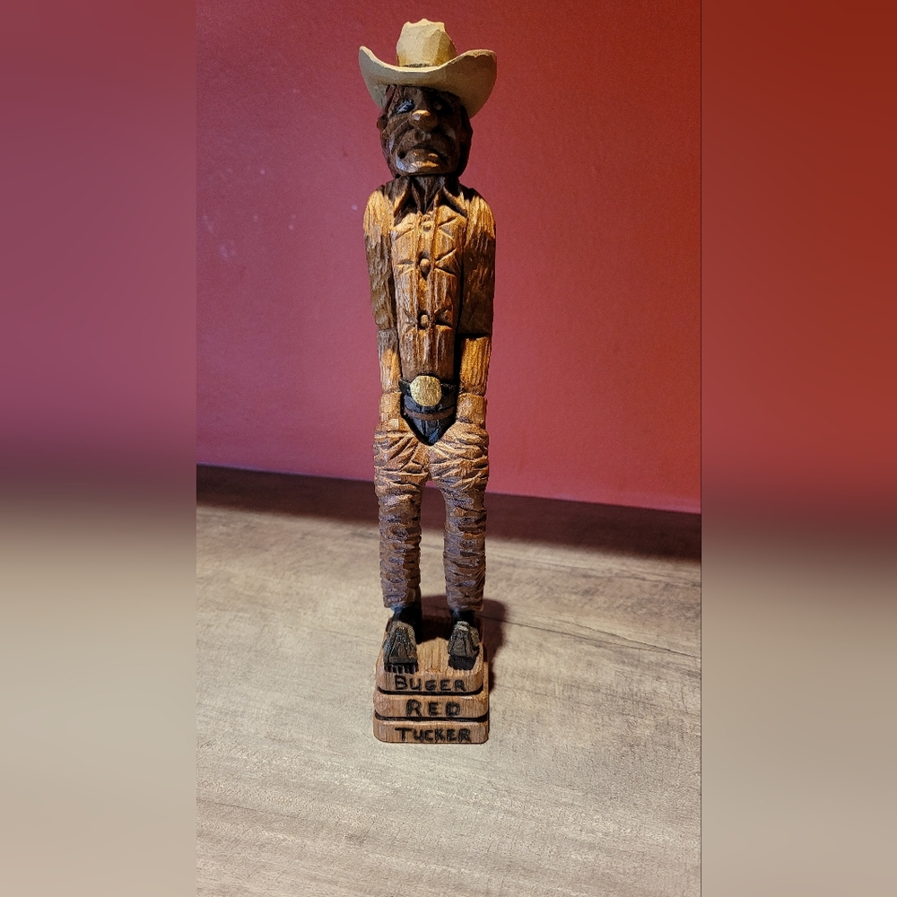 Handcrafted Cowboy Wood Sculpture